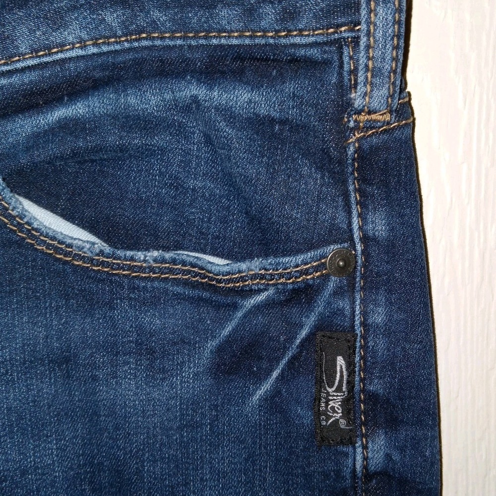 Silver Jeans Co Skinny Jeans Womens 20 Dark Wash Distressed Frayed Hem High Rise - Picture 4 of 16
